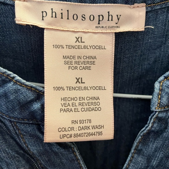 Philosophy Short Sleeved Dark Wash Chambray Denim Dress, XL - Picture 3 of 5